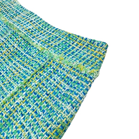J McLaughlin Tweed Fringe Silk Blend Pencil Skirt - Green / Blue / Yellow - Picture 4 of 9